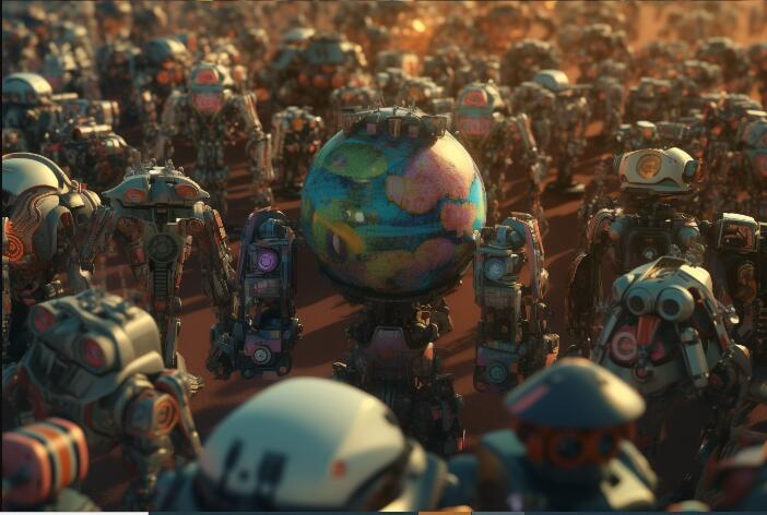 机器人占领地球 (图片来源:AI合成) 机器人占领地球