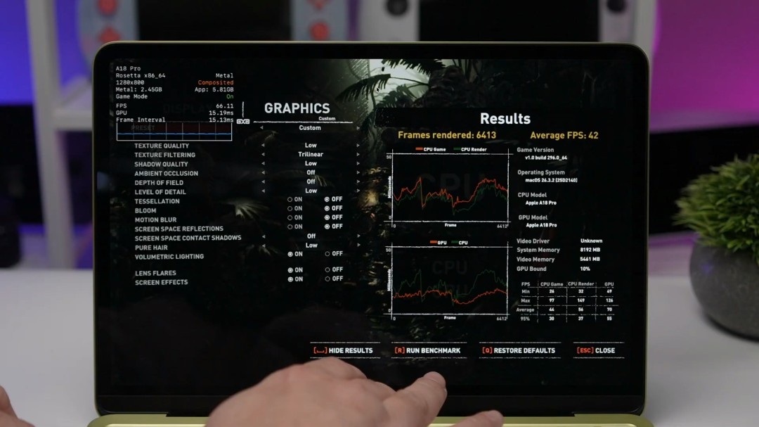 苹果最便宜笔记本MacBook Neo测试 《赛博朋克2077》可跑30帧