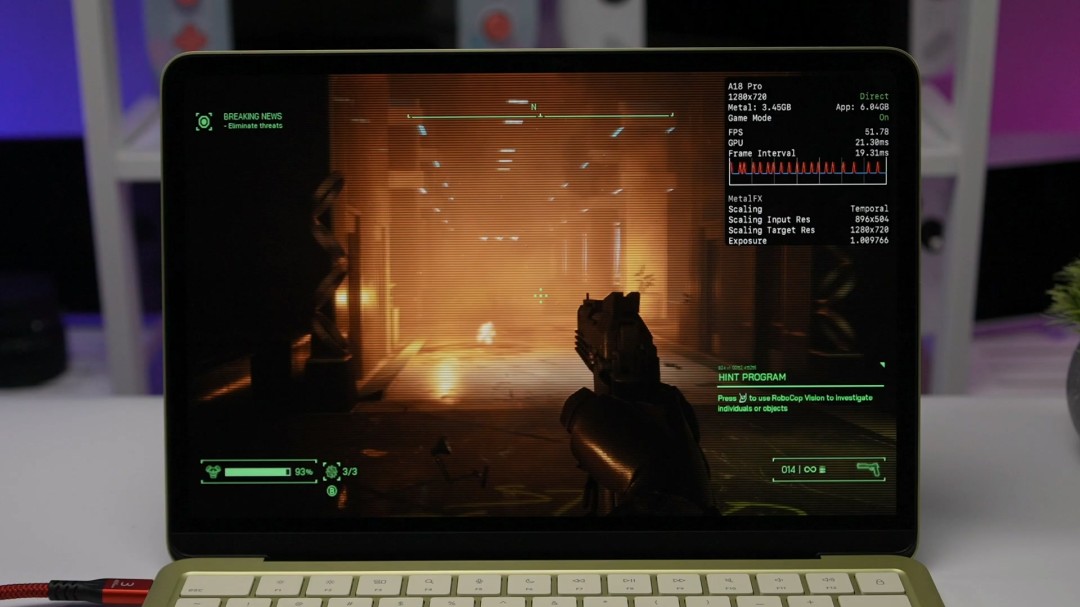 苹果最便宜笔记本MacBook Neo测试 《赛博朋克2077》可跑30帧