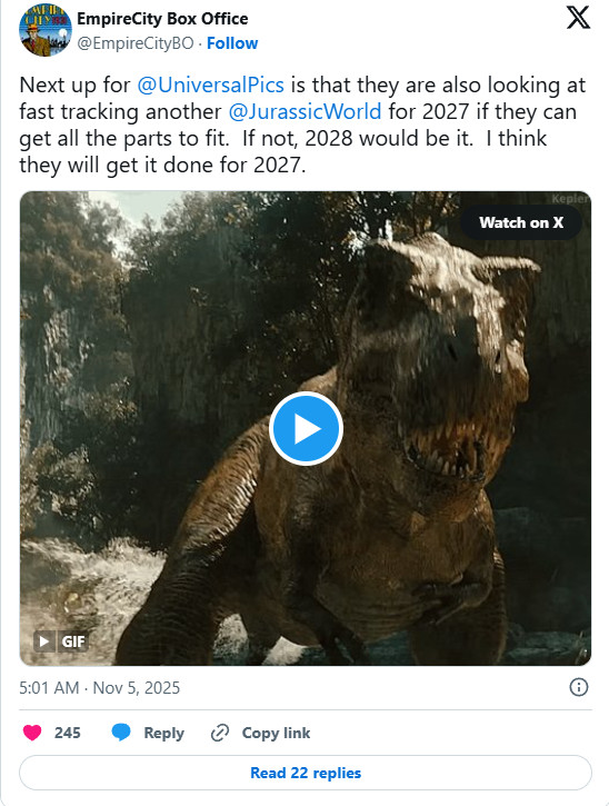 传《侏罗纪世界:重生》续集今秋开拍 寡姐回归