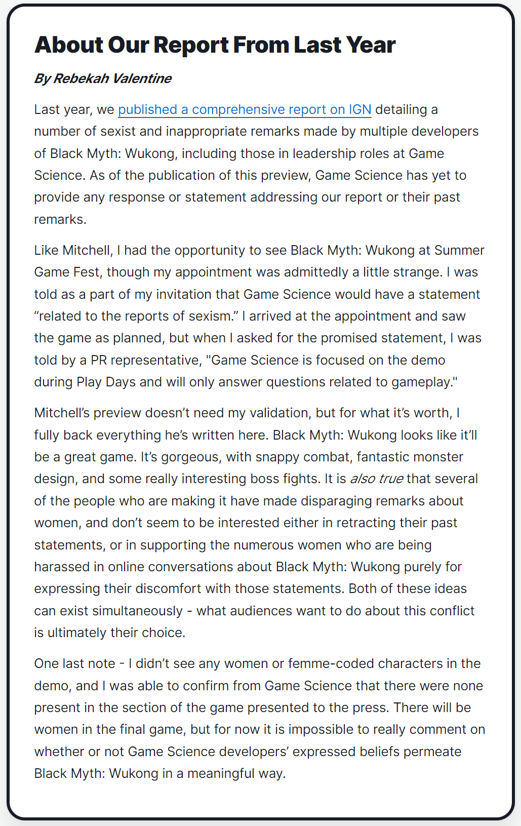 IGN女编辑宣布离职 曾指控《黑神话:悟空》性别歧视