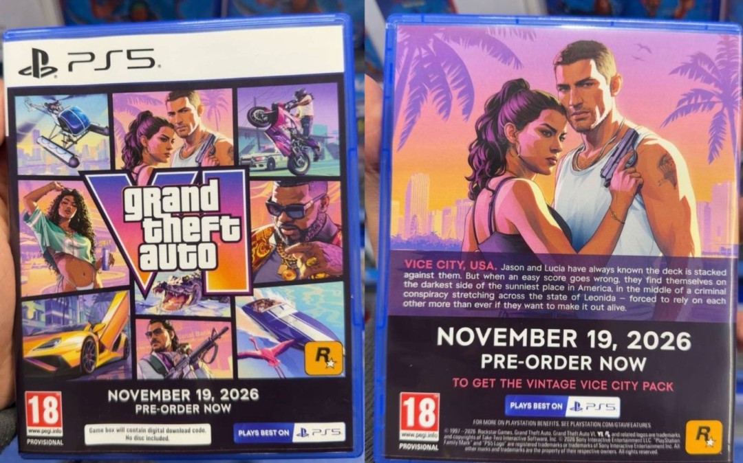 《GTA6》实体盒照片流传 英国门店陈列的是无盘展示盒