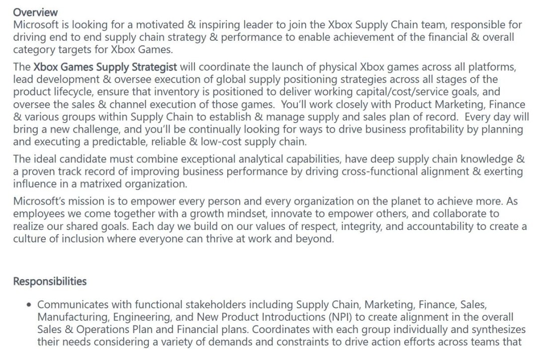微软招聘Xbox实体游戏供应策略师,负责全球发行与库存规划