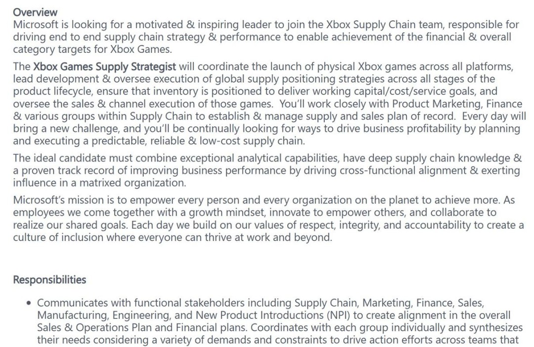 微软招聘Xbox实体游戏供应策略师,负责全球发行与库存规划